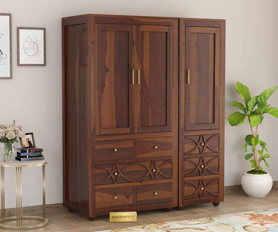 Dhanush Wardrobe | 3 Door And 3 Drawer | Brown Finish - Image 1