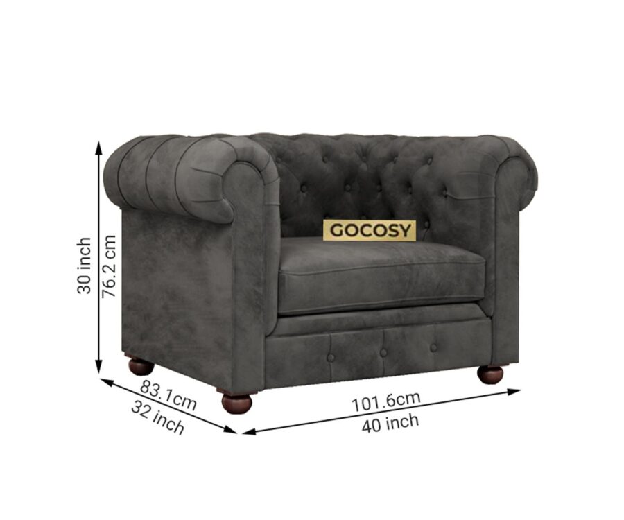 Chesterfield 1 Seater Sofa Grey - Image 6