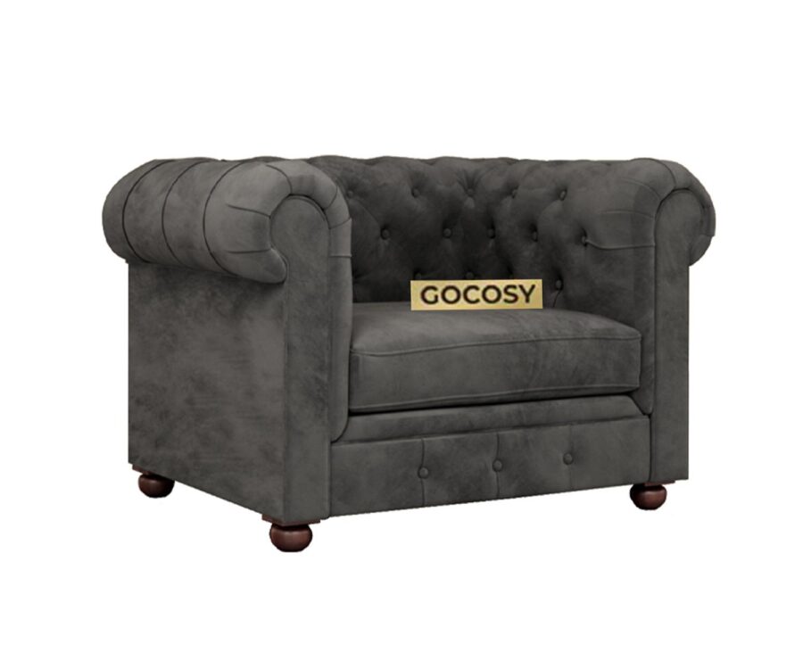 Chesterfield 1 Seater Sofa Grey - Image 3