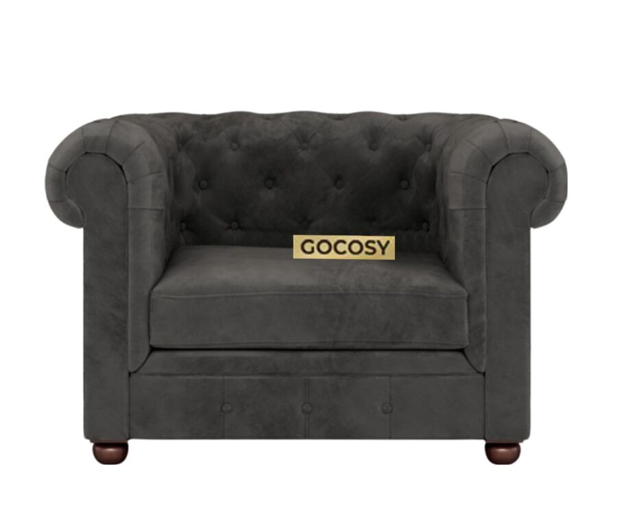 Chesterfield 1 Seater Sofa Grey - Image 2
