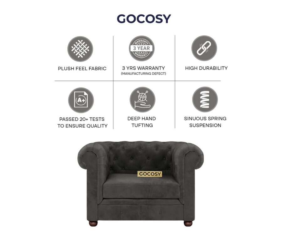 Chesterfield 1 Seater Sofa Grey - Image 5