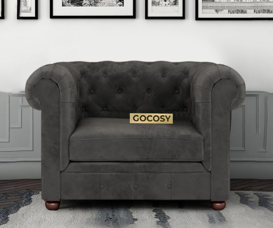 Chesterfield 1 Seater Sofa Grey - Image 1