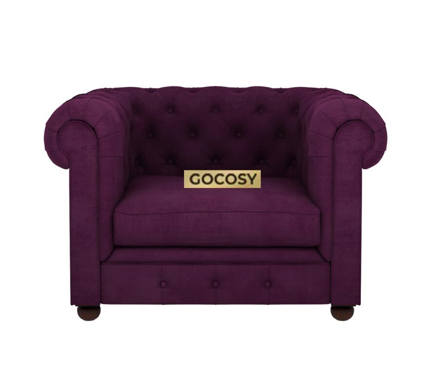 Chesterfield 1 Seater Sofa Set Wine Red - Image 3