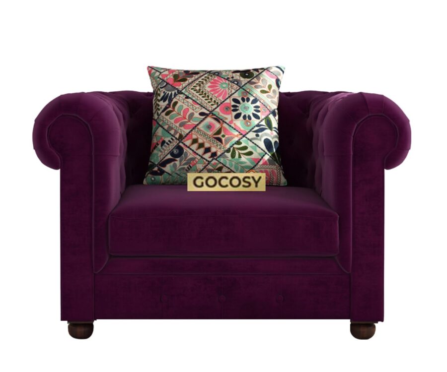 Chesterfield 1 Seater Sofa Set Wine Red - Image 2