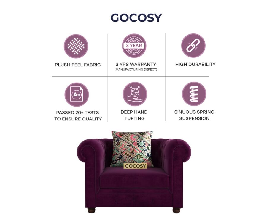 Chesterfield 1 Seater Sofa Set Wine Red - Image 6