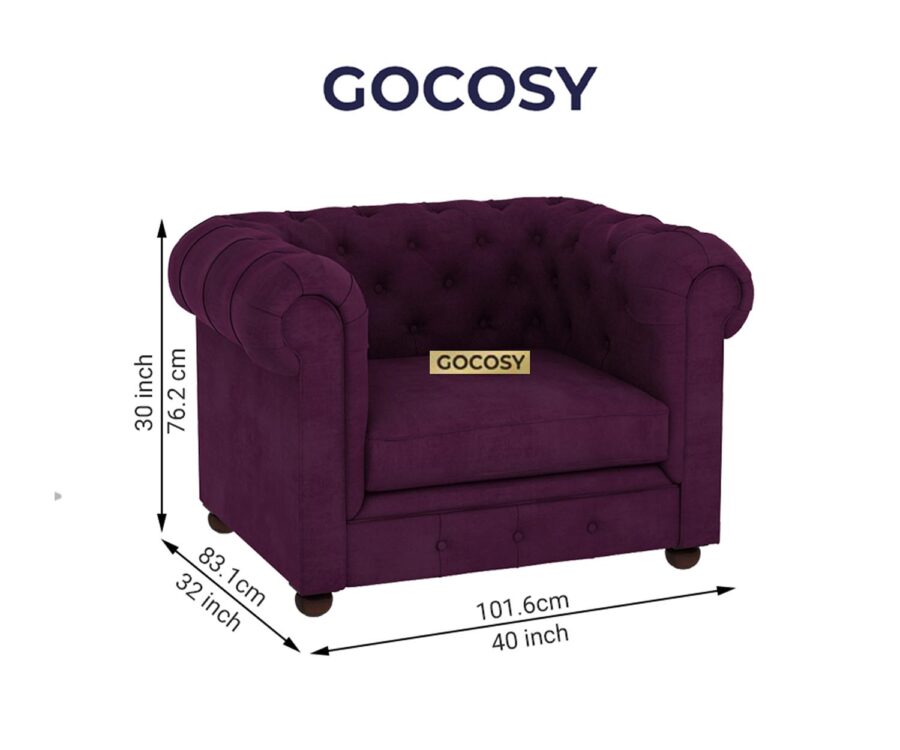 Chesterfield 1 Seater Sofa Set Wine Red - Image 7