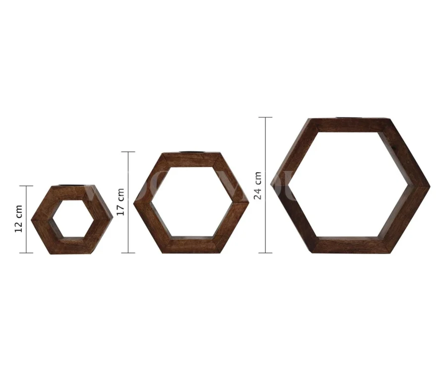 Hexagonal Wooden Candle Stand Set – Set of 3 | Rustic Decor - Image 4