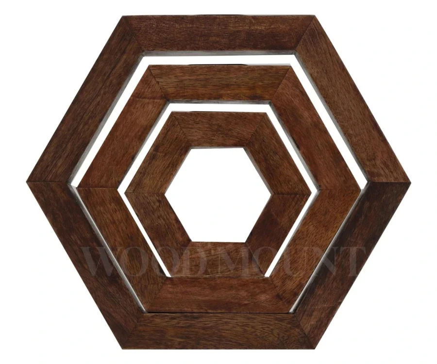 Hexagonal Wooden Candle Stand Set – Set of 3 | Rustic Decor - Image 2