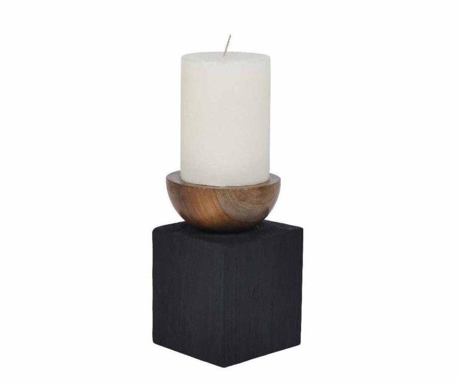 Wooden Candle Holder – 3.5"x 3.5"x6" Rustic Modern Design - Image 2