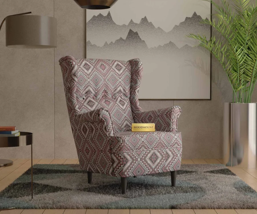 Flowra Wing Chair – Classic Geometric design Armchair by Woodmount - Image 1