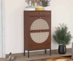 Royal Rattan | Solid Wood Tall Cabinet | Metal Legs | Brown Finish