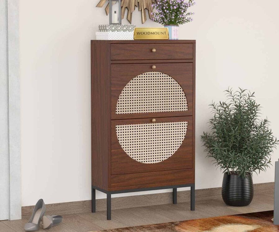 Royal Rattan | Solid Wood Tall Cabinet | Metal Legs | Brown Finish - Image 1