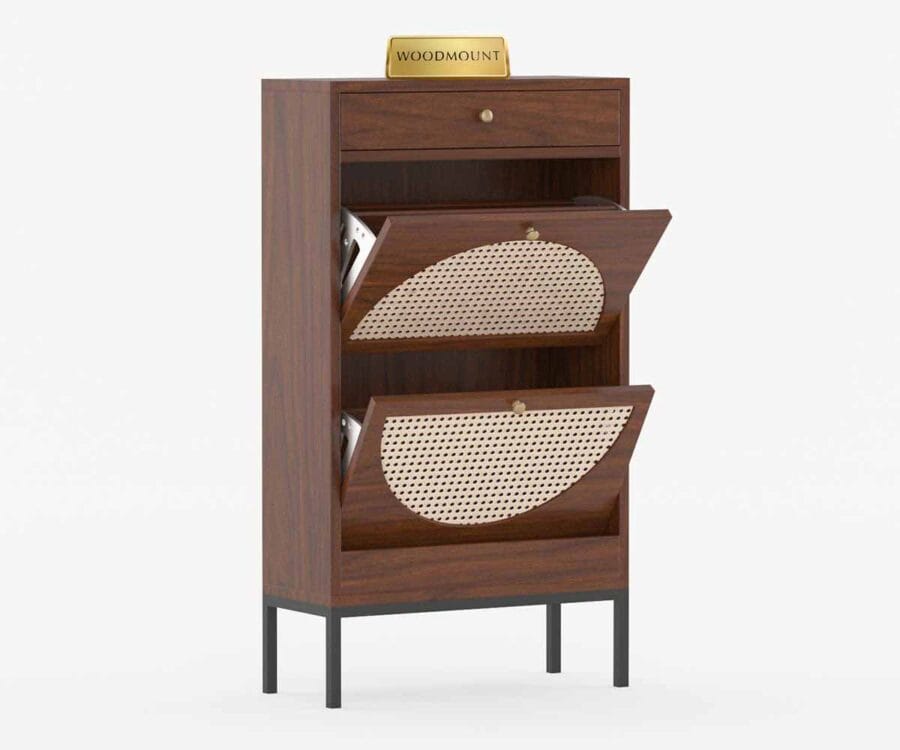 Royal Rattan | Solid Wood Tall Cabinet | Metal Legs | Brown Finish - Image 5