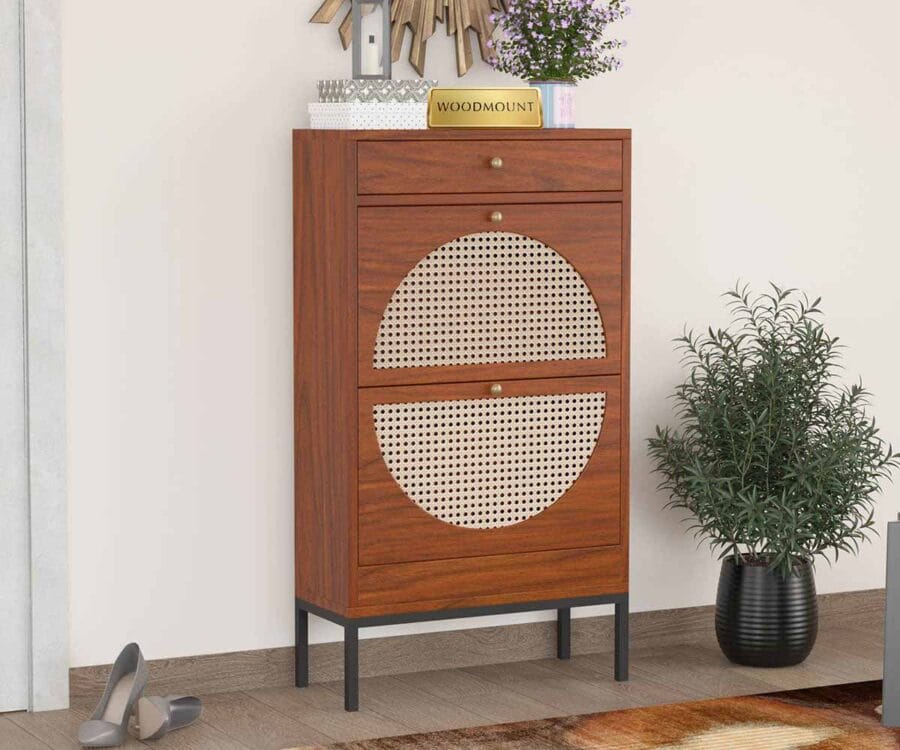 Royal Rattan | Solid Wood Tall Cabinet | Metal Legs | Honey Finish - Image 1